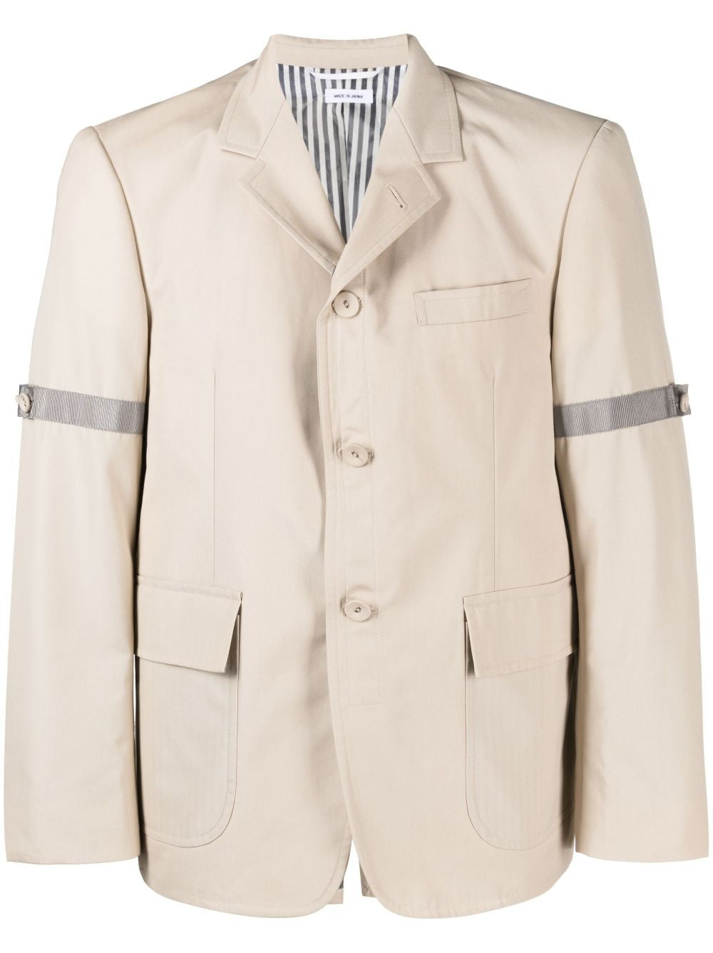 THOM BROWNE Men's Straight Cut Beige Blazer with Notched Collar