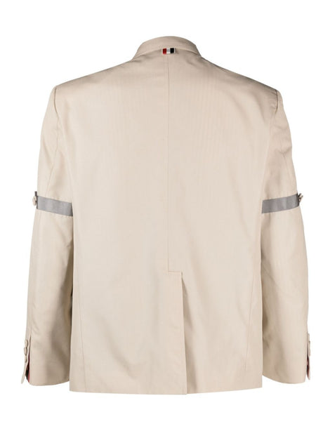 THOM BROWNE Men's Straight Cut Beige Blazer with Notched Collar