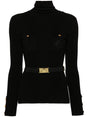 ELISABETTA FRANCHI Narrow Rib Turtleneck Top with Logo Embroidery