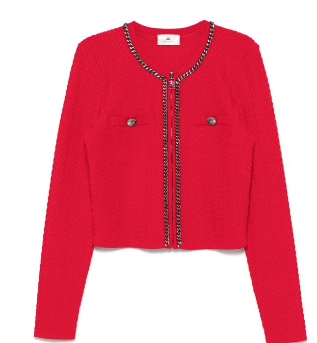 ELISABETTA FRANCHI Crimson Herringbone Knit Sweater for Women