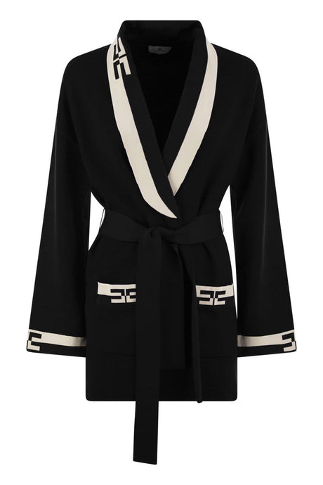 ELISABETTA FRANCHI Viscose Cardigan with Logo Bands for Women