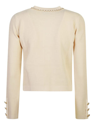 ELISABETTA FRANCHI Chic Beige Cardigan with Elegant Golden Chain