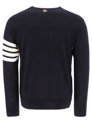 THOM BROWNE Navy Blue 4-BAR Merino Wool Knit Jumper for Men - SS24 Collection