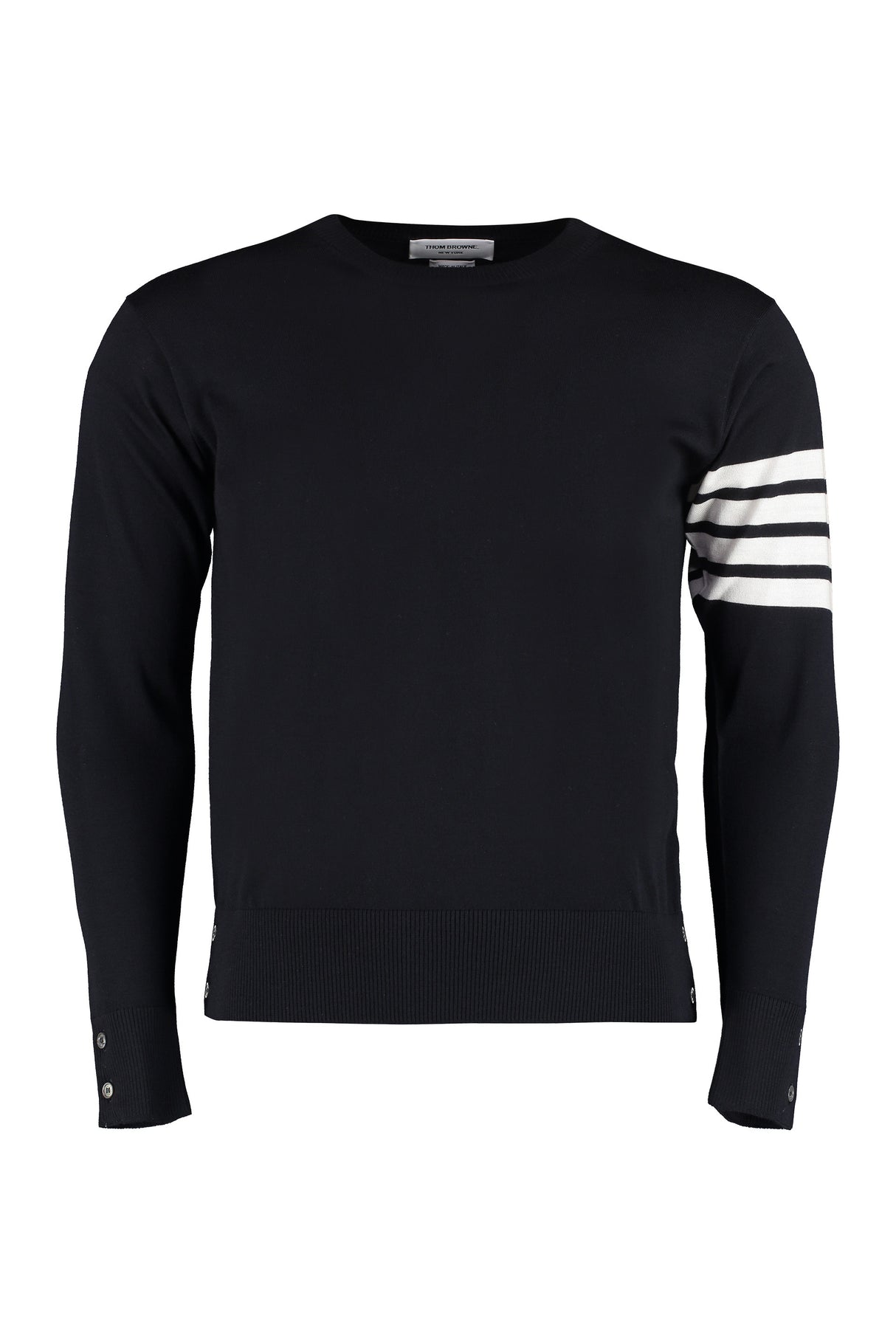 THOM BROWNE Crew-Neck Merino Wool Sweater with Striped Detail - Size 00 to 5