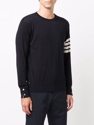 THOM BROWNE Navy Blue 4-BAR Merino Wool Knit Jumper for Men - SS24 Collection