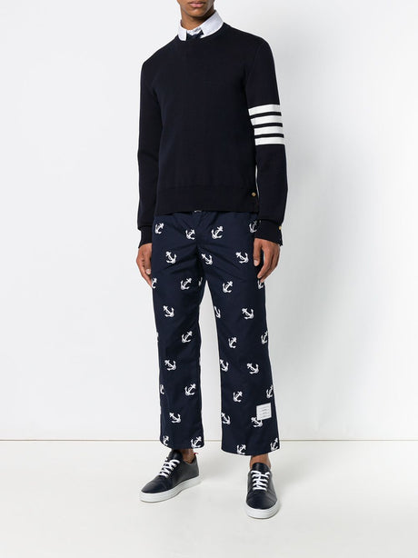 THOM BROWNE Cotton Crepe Crew Neck Pullover for Men - SS25 Collection