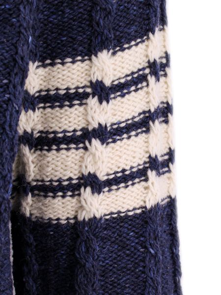 THOM BROWNE Blue Braided Wool Sweater with Contrast 4-Bar Detail and Tricolor Accents