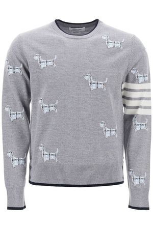 THOM BROWNE Men's Grey 4-Bar Sweater with Hector Pattern for Spring/Summer 2024