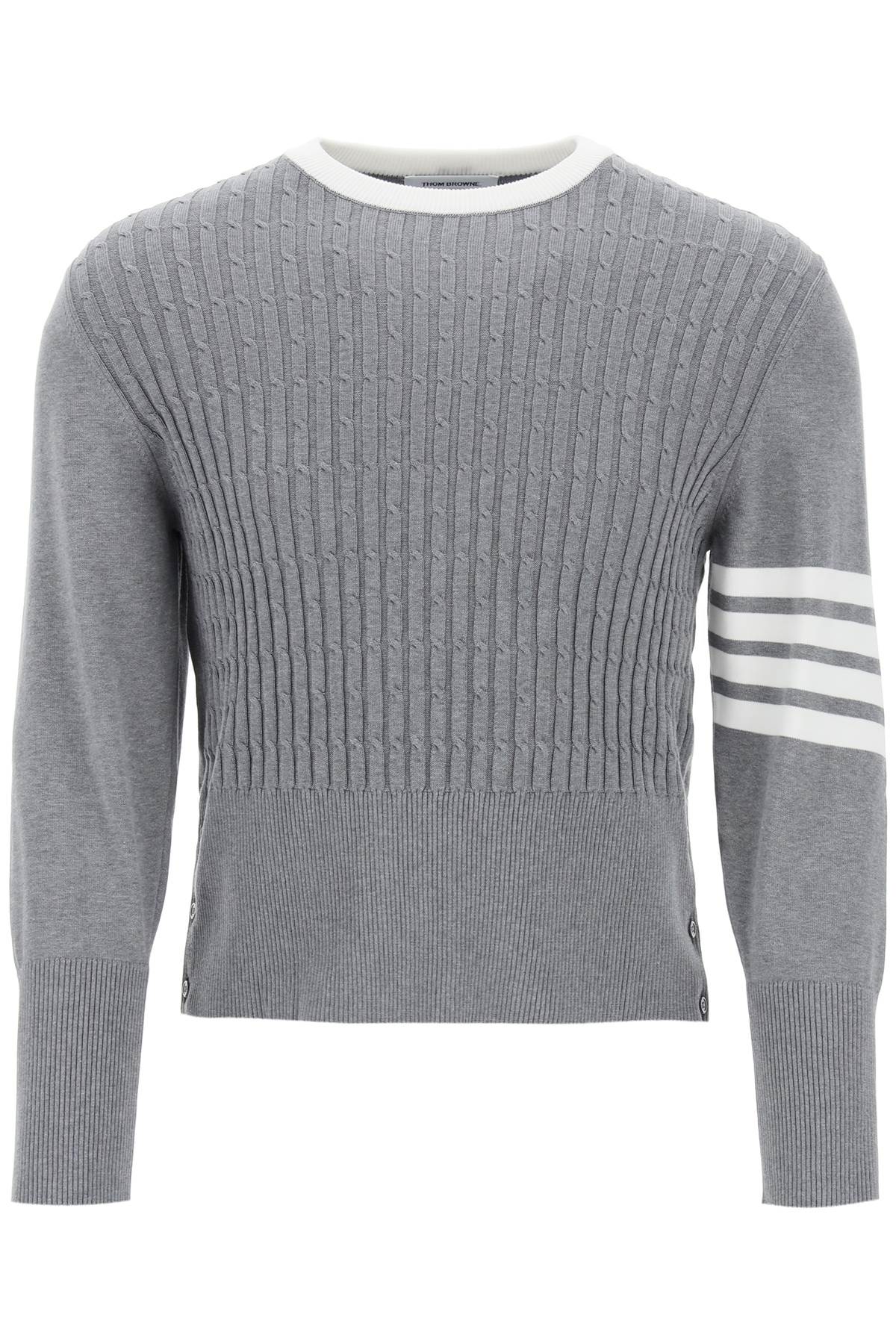 THOM BROWNE Grey Placed Baby Cable 4-Bar Cotton Sweater for Men