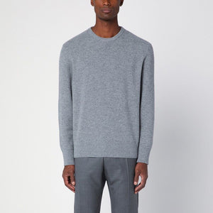 THOM BROWNE Elegant Grey Wool Crewneck Sweater with Tricolor Accent