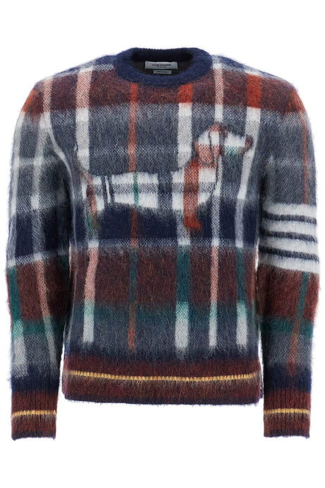 THOM BROWNE Men's Brushed Mohair Tartan Crewneck Pullover - Size 2