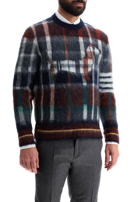 THOM BROWNE Men's Brushed Mohair Tartan Crewneck Pullover - Size 2