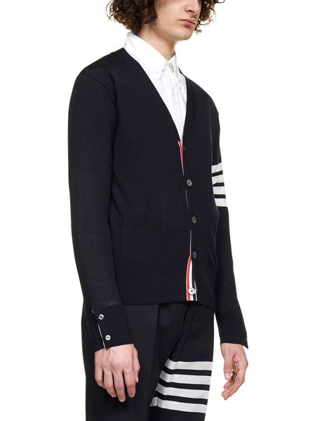 THOM BROWNE Sophisticated Blue Wool Cardigan for Men
