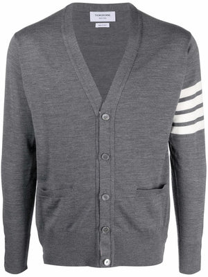 THOM BROWNE Grey Merino 4-Bar Knit Cardigan for Men - FW23