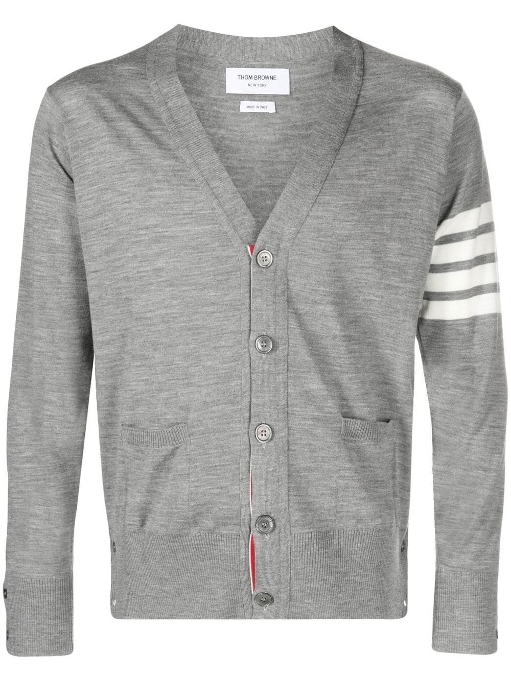 THOM BROWNE Grey Wool 4-Bar Cardigan for Men - SS24 Collection