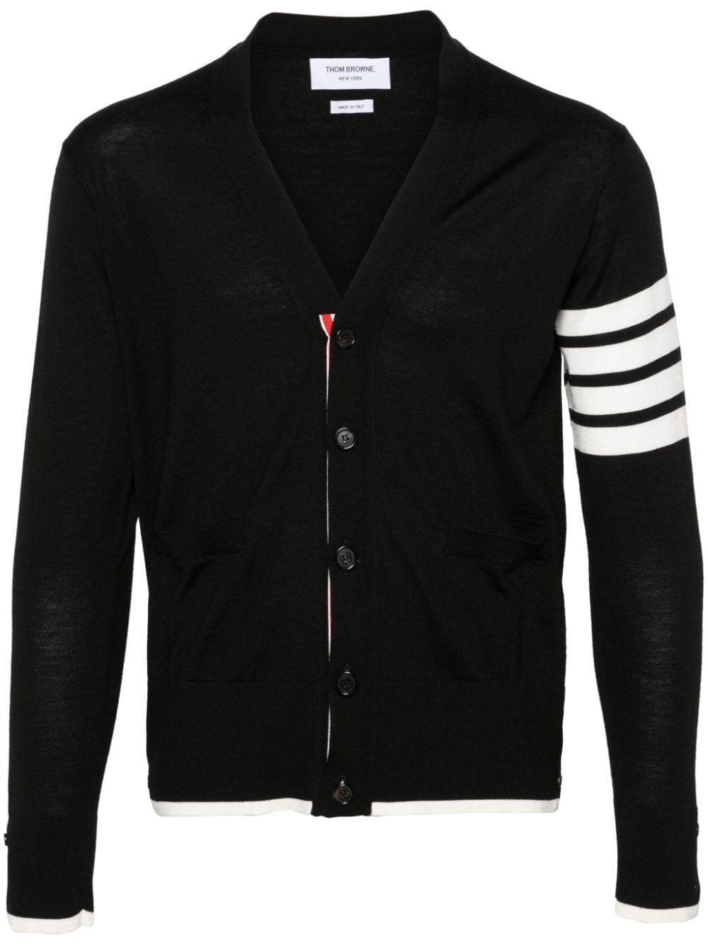 THOM BROWNE Relaxed Fit Merino Cardigan with Signature Stripe Detail