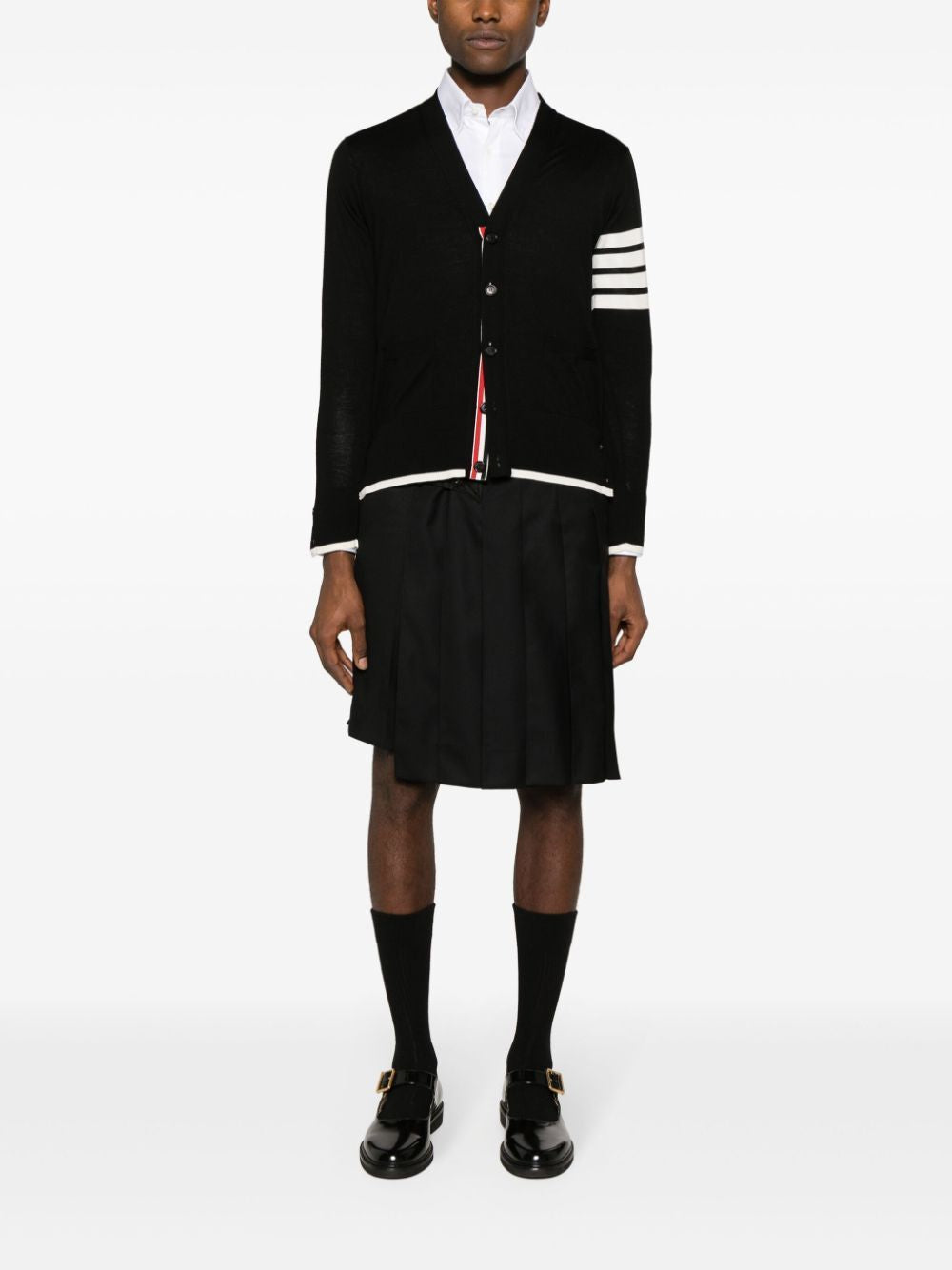 THOM BROWNE Relaxed Fit Merino Cardigan with Signature Stripe Detail