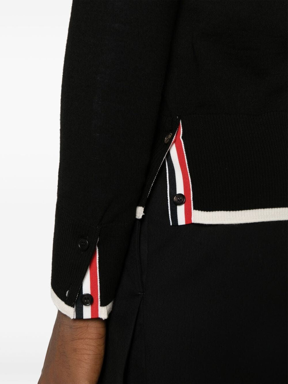 THOM BROWNE Relaxed Fit Merino Cardigan with Signature Stripe Detail