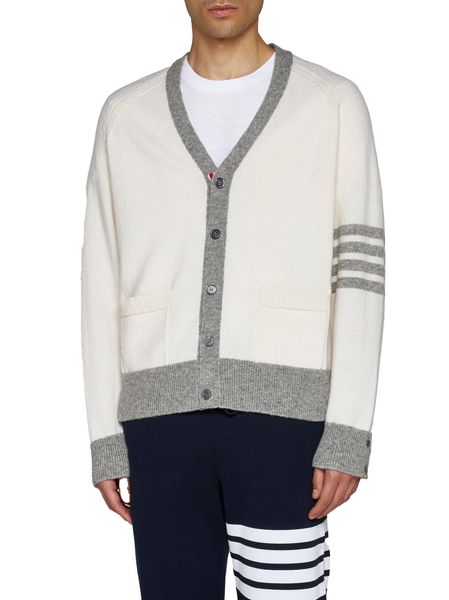 THOM BROWNE White 100% Wool Cardigan for Men - FW23 Collection