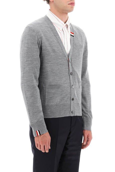 THOM BROWNE Men's Tricolor Wool Cardigan with Double Patch Pocket