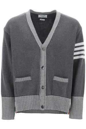 THOM BROWNE Men's Cotton Cardigan with Hector Intarsia - Grey - SS24