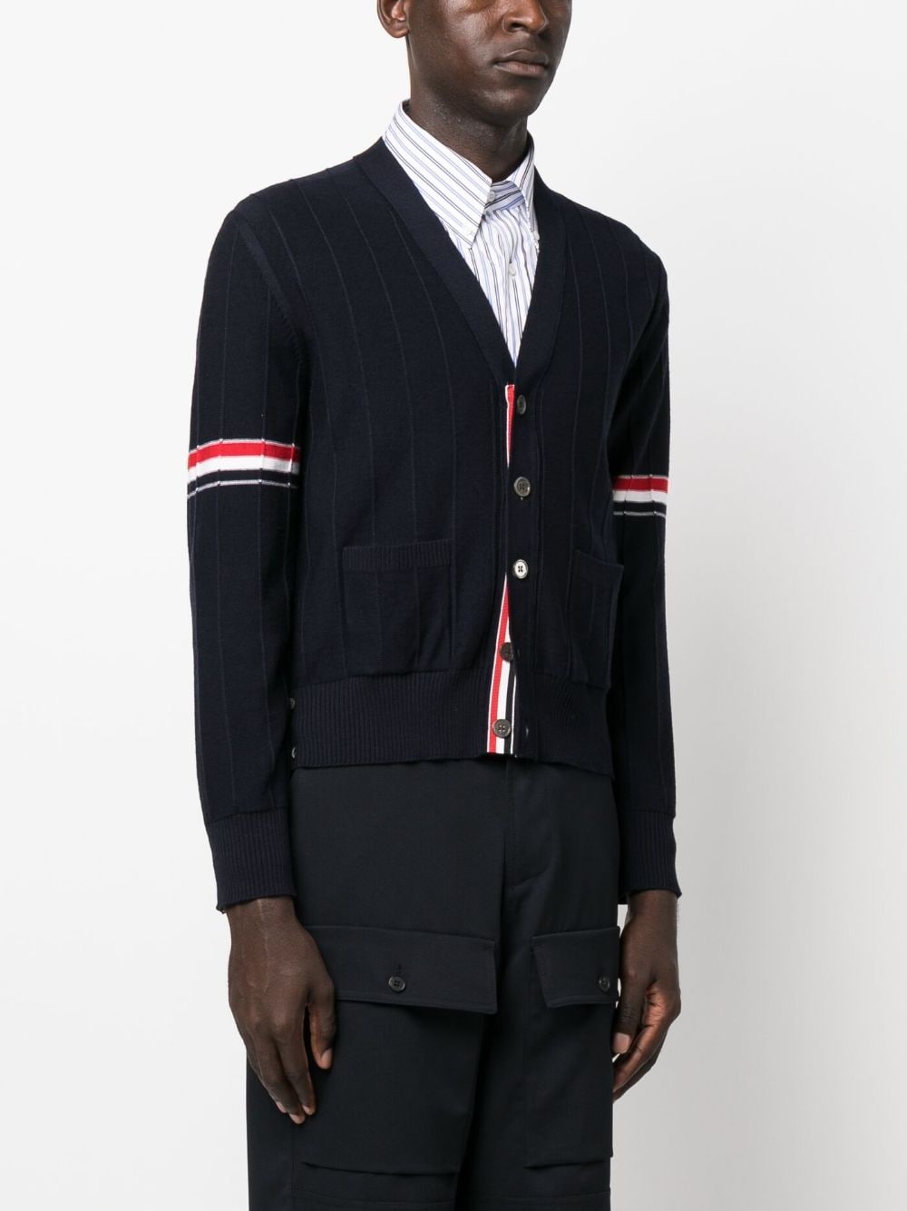 THOM BROWNE RWB Stripe V-Neck Cardigan - Men's Classic Fit