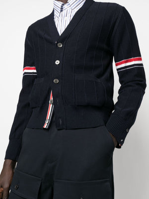 THOM BROWNE RWB Stripe V-Neck Cardigan - Men's Classic Fit