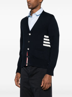 THOM BROWNE Signature Stripe Cotton Cardigan - Medium Grey