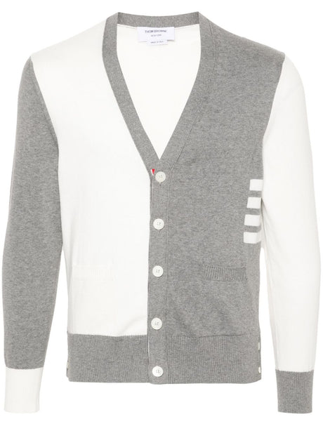 THOM BROWNE 4-Bar Signature Cotton Cardigan - Medium Grey