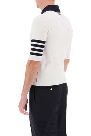 THOM BROWNE Men's Placed Baby Cable 4-Bar Cotton Polo Sweater in White