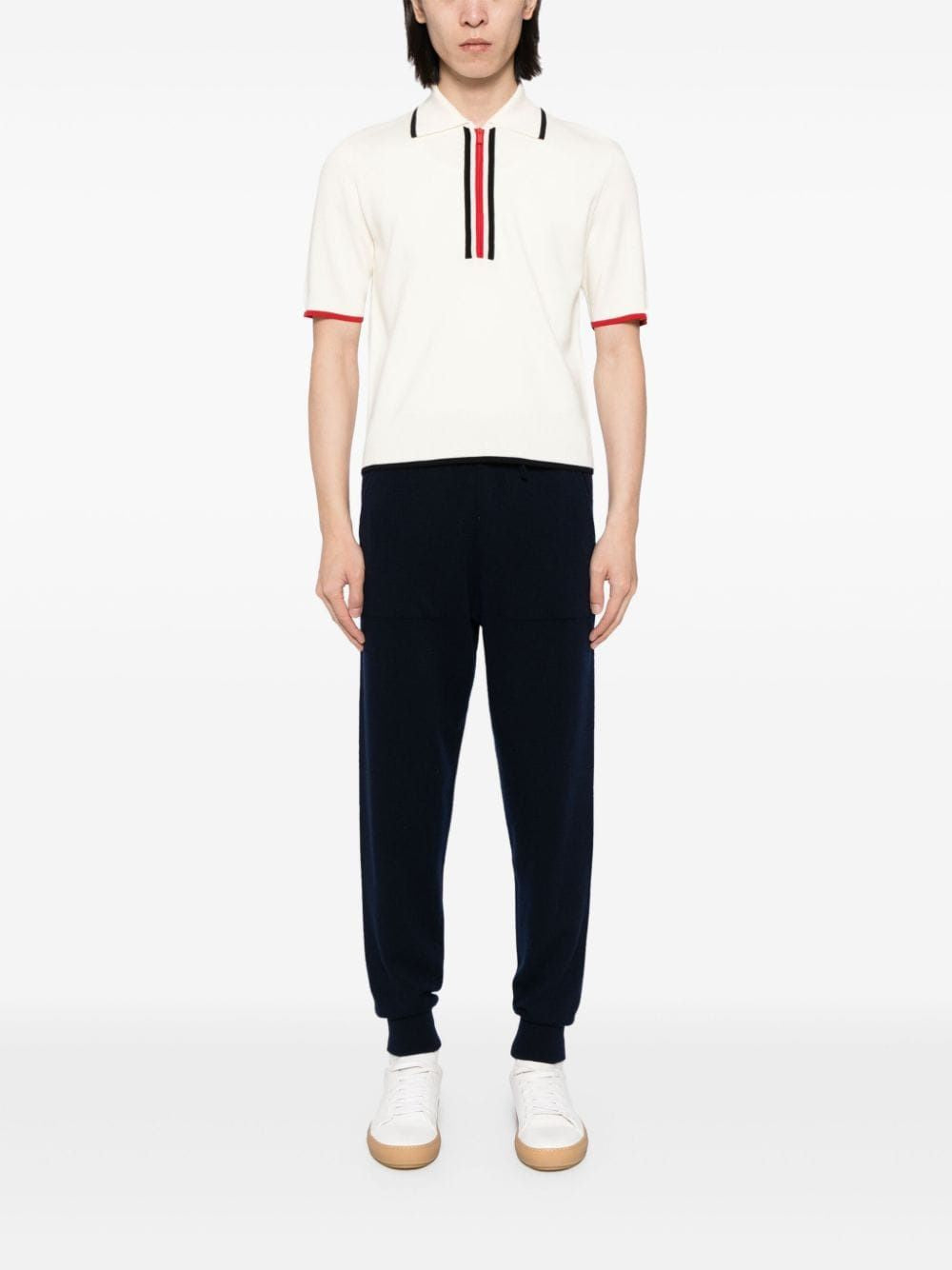 THOM BROWNE Elegant White Wool Zip-Up Polo