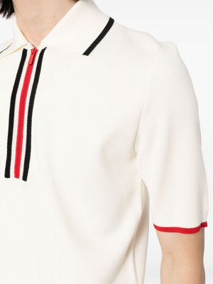 THOM BROWNE Elegant White Wool Zip-Up Polo