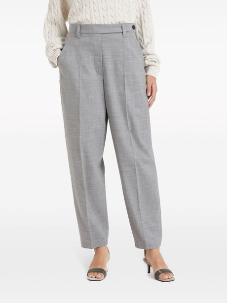 BRUNELLO CUCINELLI Light Grey Tailored Wool Trousers for Women - SS24 Collection