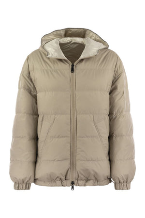 BRUNELLO CUCINELLI Reversible Platinum Hooded Puffer Jacket with Monile Detail