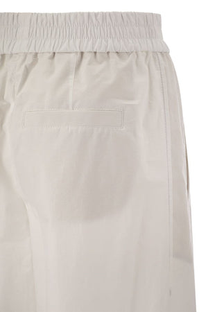 BRUNELLO CUCINELLI Relaxed Light Cotton Trousers with Feminine Details and Soft Texture