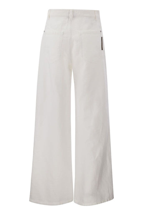 BRUNELLO CUCINELLI White Cotton and Linen Trousers for Women by Famous Designer