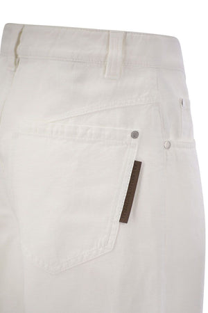 BRUNELLO CUCINELLI White Cotton and Linen Trousers for Women by Famous Designer