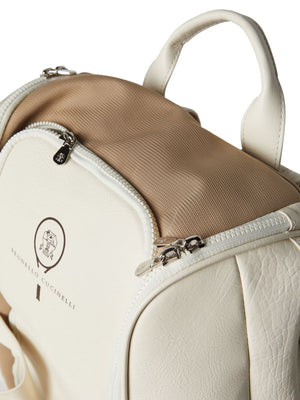 BRUNELLO CUCINELLI Leather and Nylon Tennis Backpack in Cream White and Caramel Brown for Men