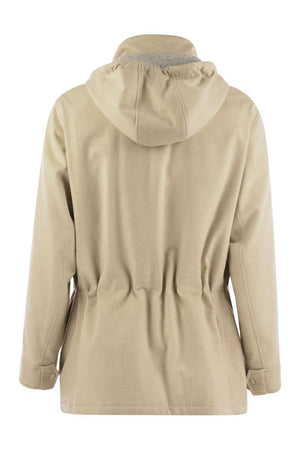 BRUNELLO CUCINELLI Luxury Suede Hooded Jacket with Cashmere Trim