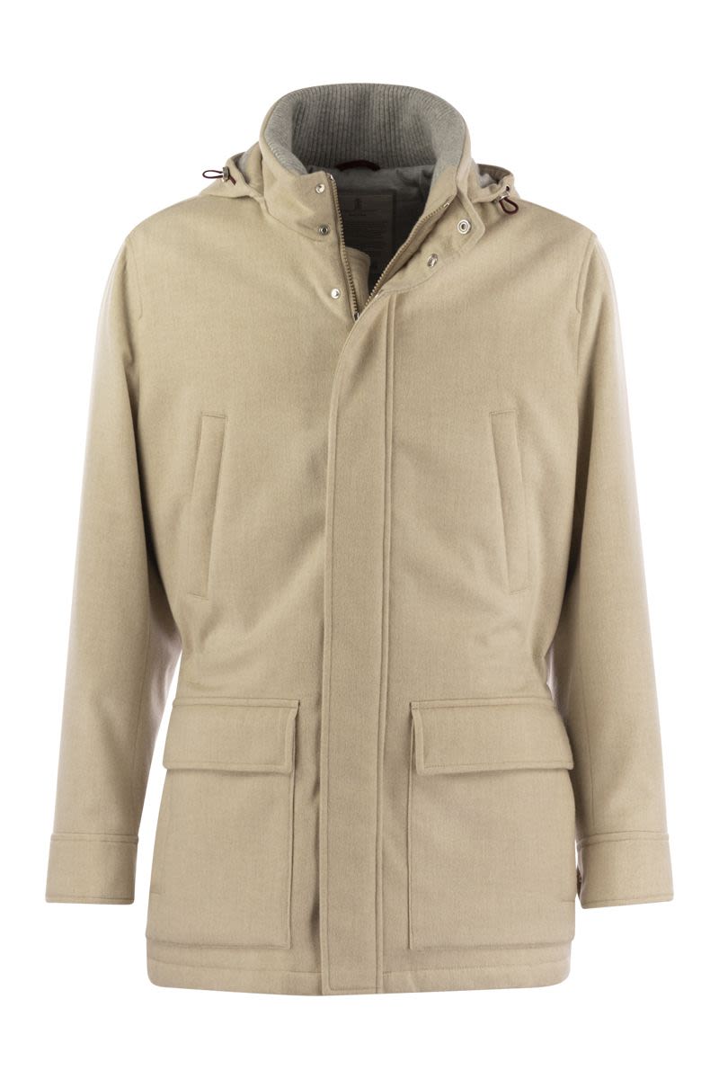 BRUNELLO CUCINELLI Luxury Suede Hooded Jacket with Cashmere Trim