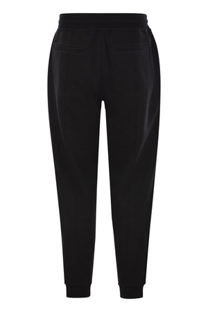 BRUNELLO CUCINELLI Double Fleece Trousers in Cotton, Cashmere, and Silk with Creased Design and Elasticated Hem