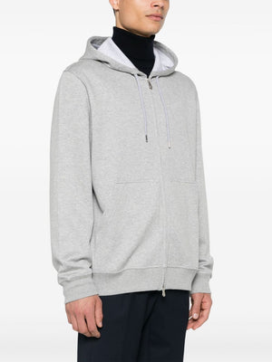 BRUNELLO CUCINELLI Luxury Cotton Cashmere Zip Hoodie in Light Grey