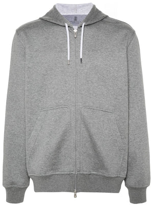 BRUNELLO CUCINELLI Men's Cotton Blend Hoodie with Zip Fastening and Pouch Pockets