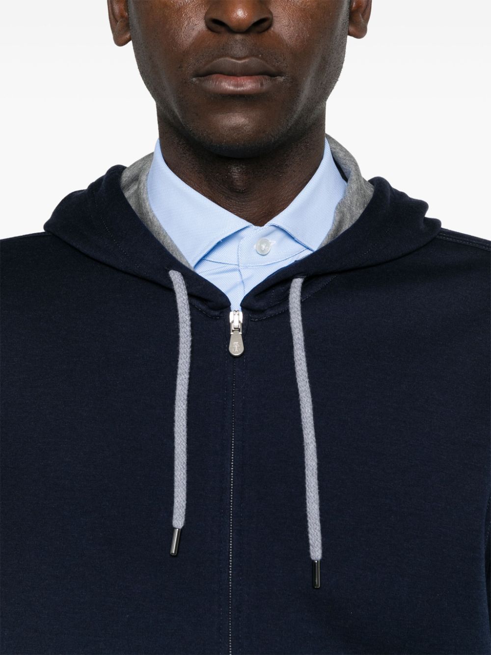 BRUNELLO CUCINELLI Cobalt Blue and Grey Luxury Zip Hoodie