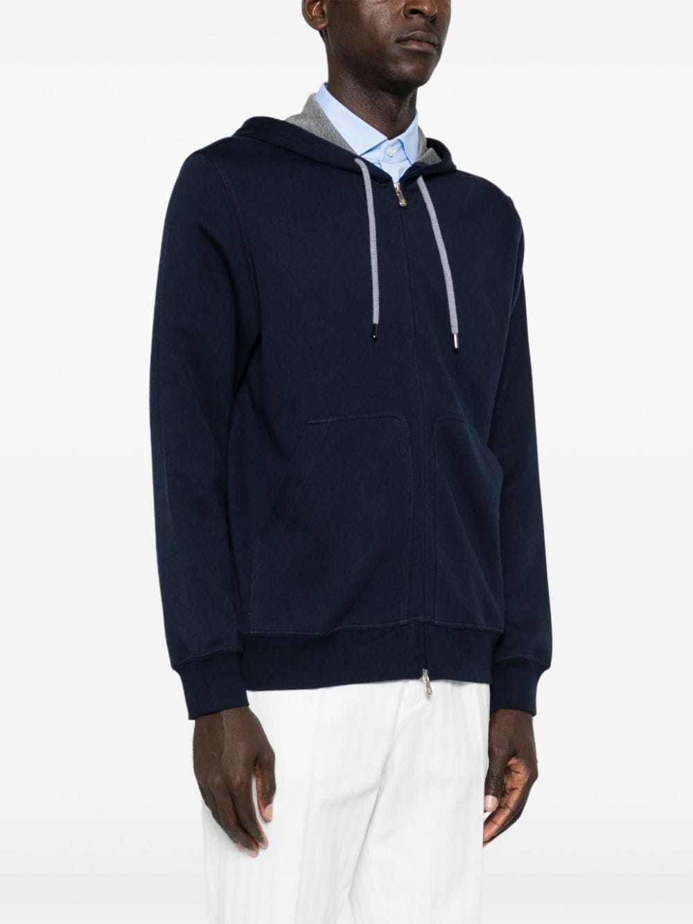 BRUNELLO CUCINELLI Cobalt Blue and Grey Luxury Zip Hoodie