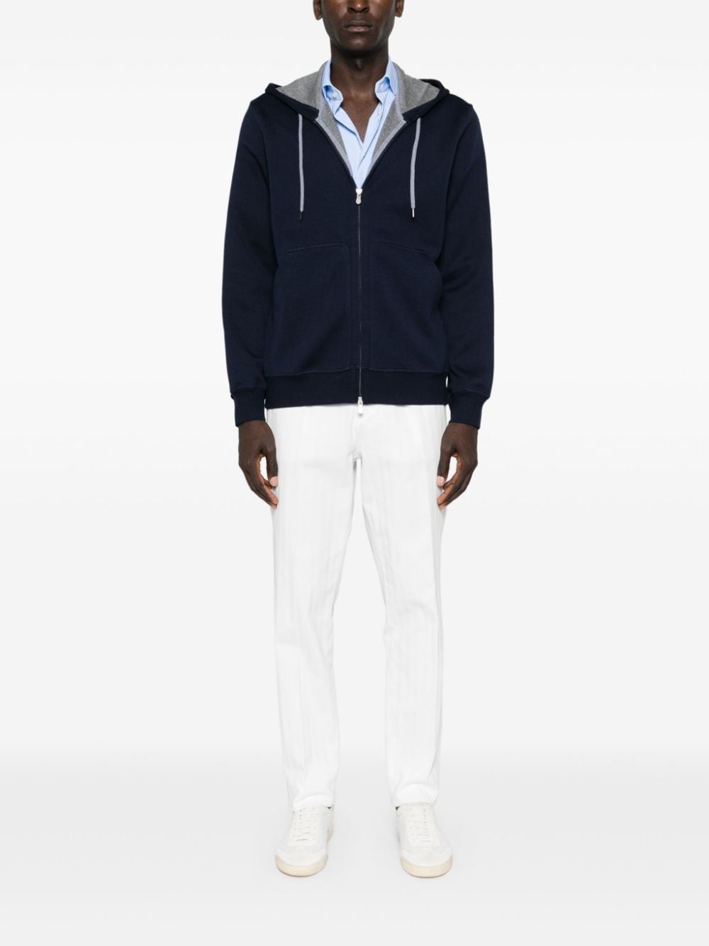 BRUNELLO CUCINELLI Cobalt Blue and Grey Luxury Zip Hoodie