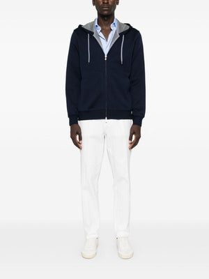 BRUNELLO CUCINELLI Cobalt Blue and Grey Luxury Zip Hoodie