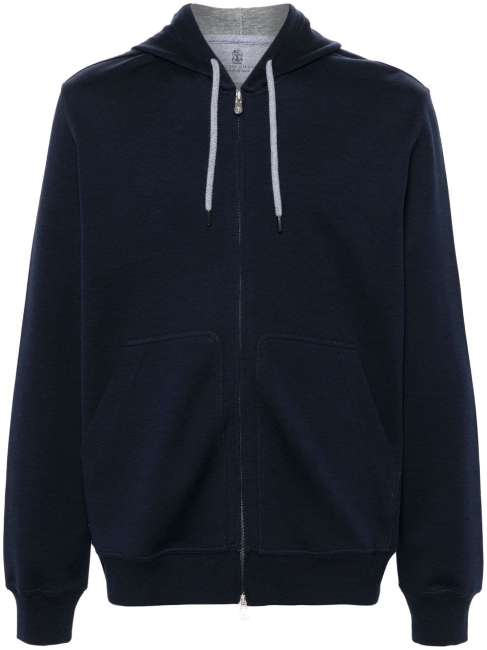 BRUNELLO CUCINELLI Cobalt Blue and Grey Luxury Zip Hoodie