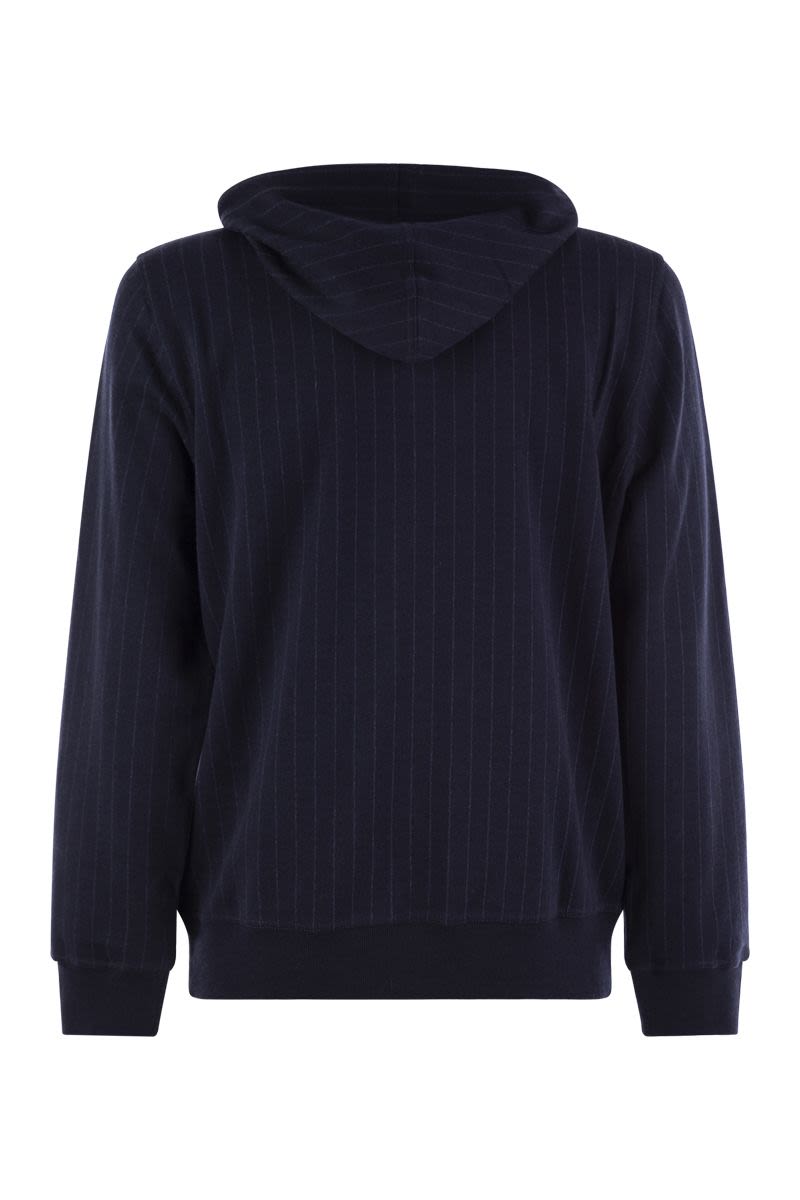 BRUNELLO CUCINELLI Luxury Pinstripe Zip Hoodie in Cotton, Cashmere & Silk Blend