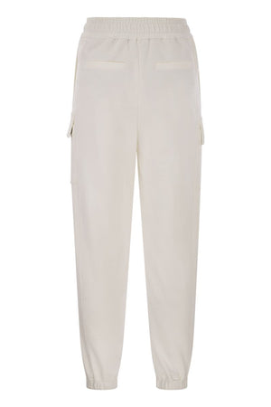 BRUNELLO CUCINELLI Smooth Cotton Cargo Pants for Women with Stripes and Drawstring Closure